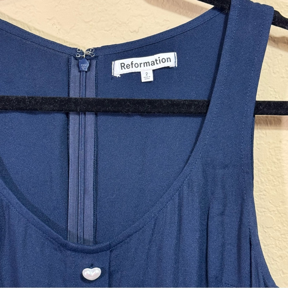 Reformation Women's Navy Lucian Mini Dress Size 2 Heart Button Preppy Party 90's - Picture 6 of 13